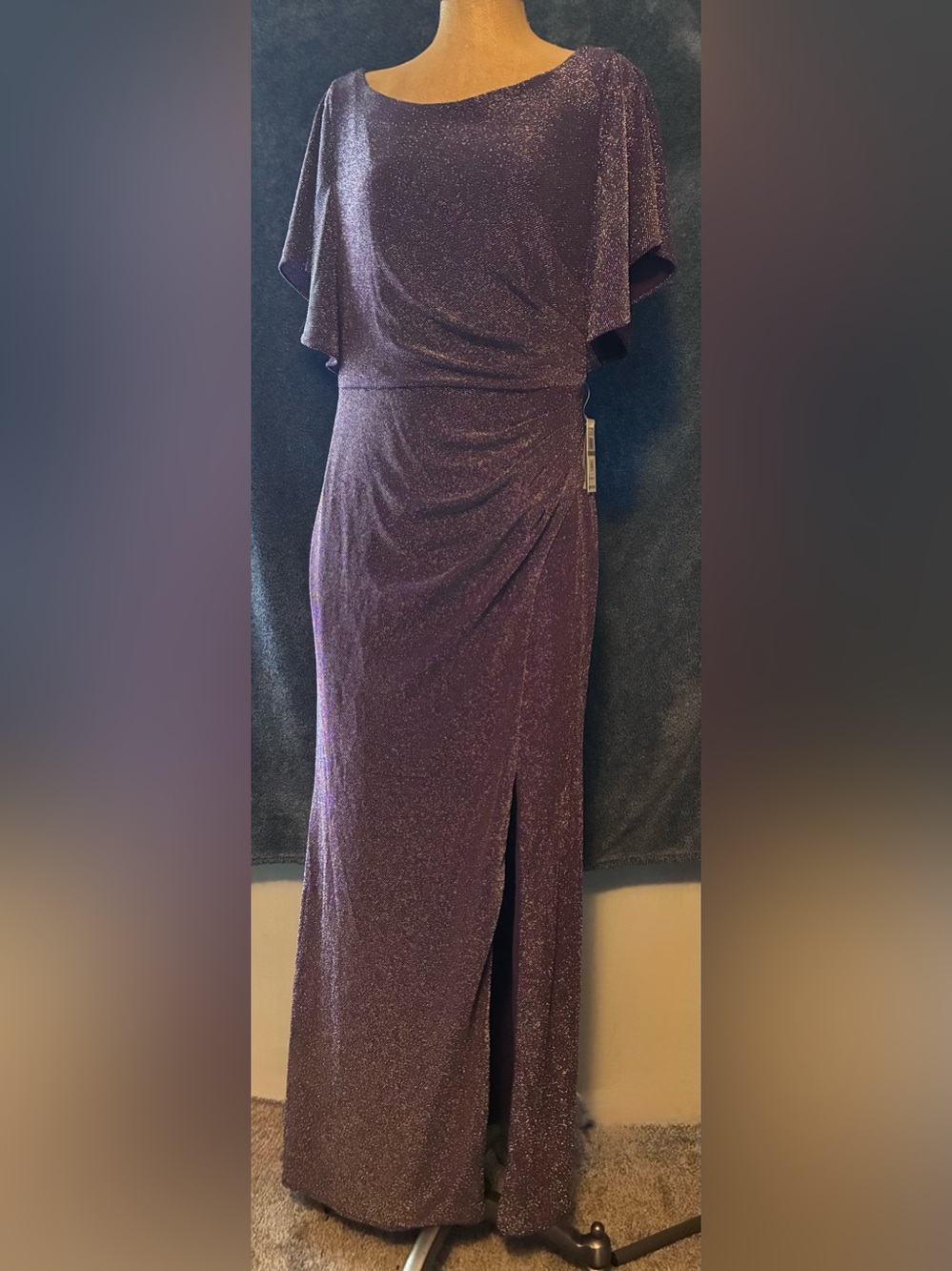 Alex Evenings Sparkling Plum Pencil Skirt with Front Slit